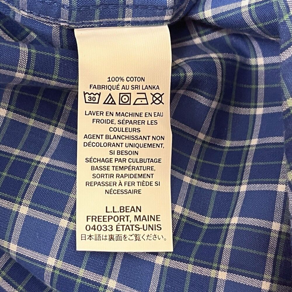 LL Bean Traditional Fit Blue Plaid Short Sleeve Shirt Size Large - Picture 3 of 3